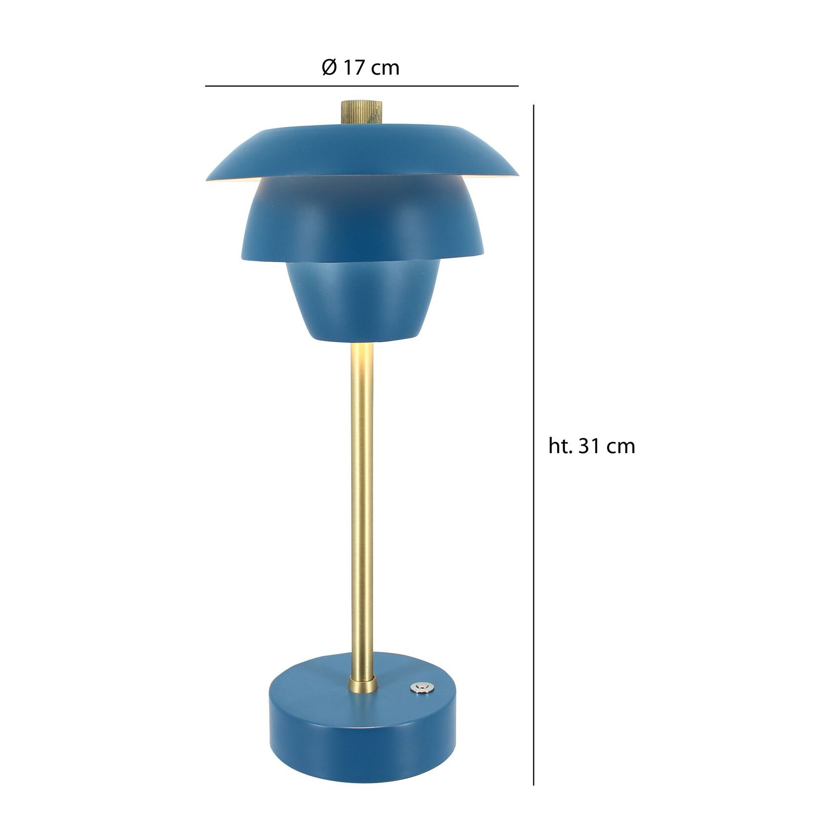 Lampe à poser rechargeable en métal bleu et doré MOXY