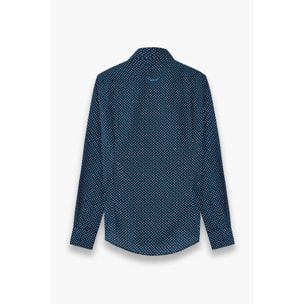 Camicia Uomo 2 Bottoni Button Down Slim Popeline Stampato Blu/Turchese