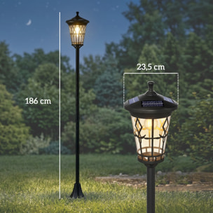 Set de 2 Farolas Solares de Jardín, Luces Solares de Exterior de Acero Inoxidable con Altura Ajustable, 2 Modos de Brillo, IP44 Impermeable, para Terraza, Patio, 23,5x23,5x186 cm, Negro