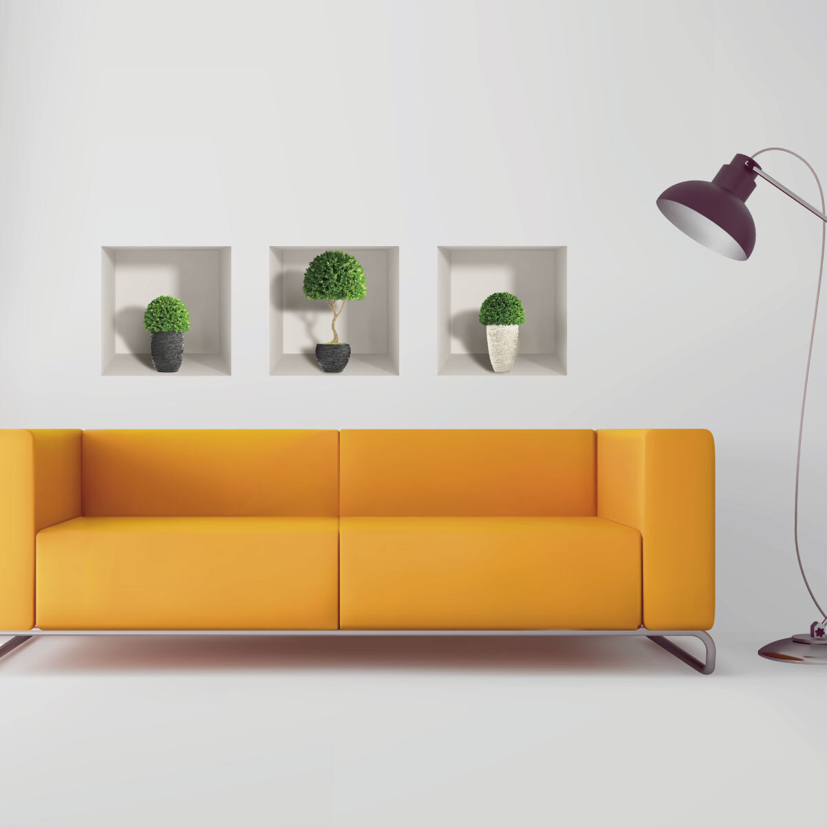 Stickers muraux 3D | Sticker Mural Autocollant effet 3D plantes pots de buis - Stickers adhésifs 3D Chambre Salon Trompe l'oeil