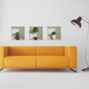 Stickers muraux 3D | Sticker Mural Autocollant effet 3D plantes pots de buis - Stickers adhésifs 3D Chambre Salon Trompe l'oeil