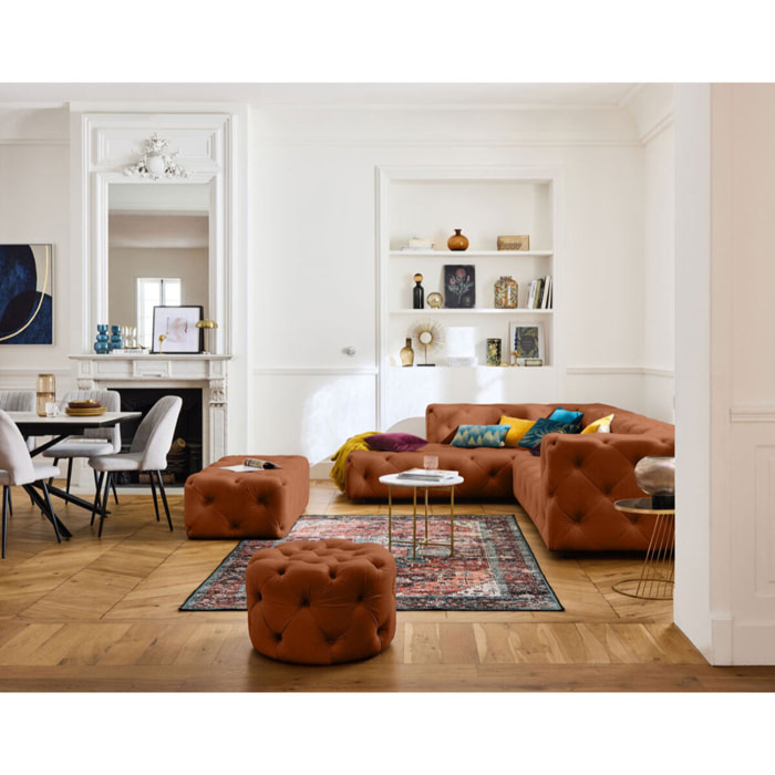 Gallata - pouf Chesterfield rond - en velours - Rouille