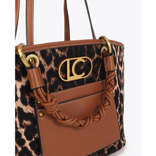 Shopper con stampa leopardata ed effetto pelle