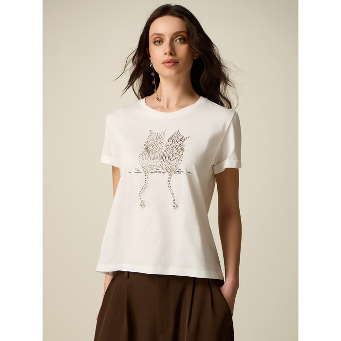 Oltre - T-shirt in cotone con applicazioni - Bianco