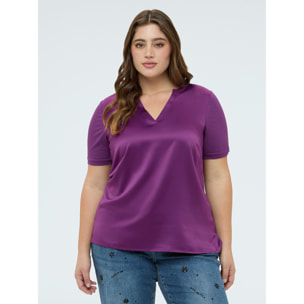 Fiorella Rubino - T-shirt bimaterica in misto viscosa - Viola