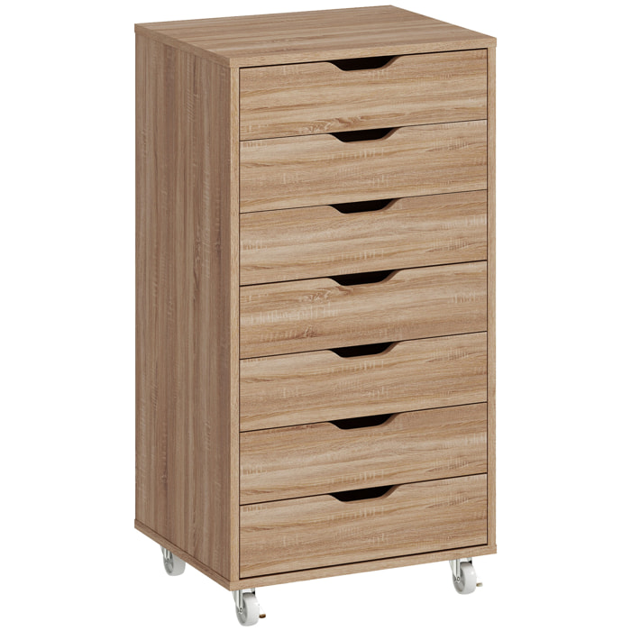 Caisson bureau - rangement bureau 7 tiroirs - dim. 47,5L x 39,5l x 90H cm - effet bois clair