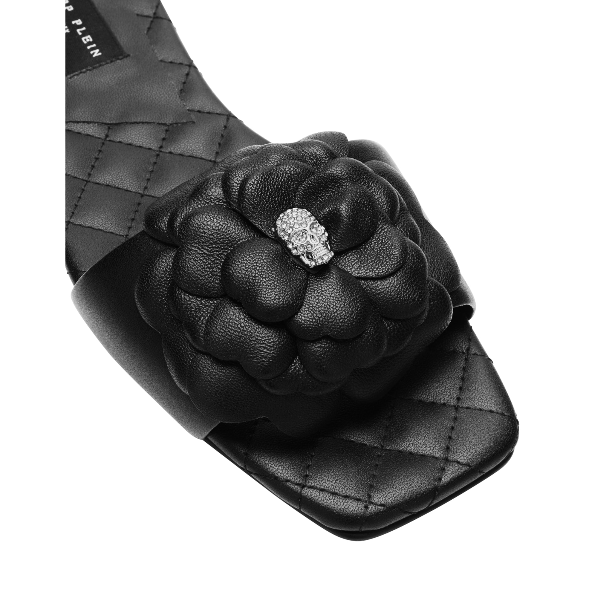 PHILIPP PLEIN Leather Flat Slides Flower