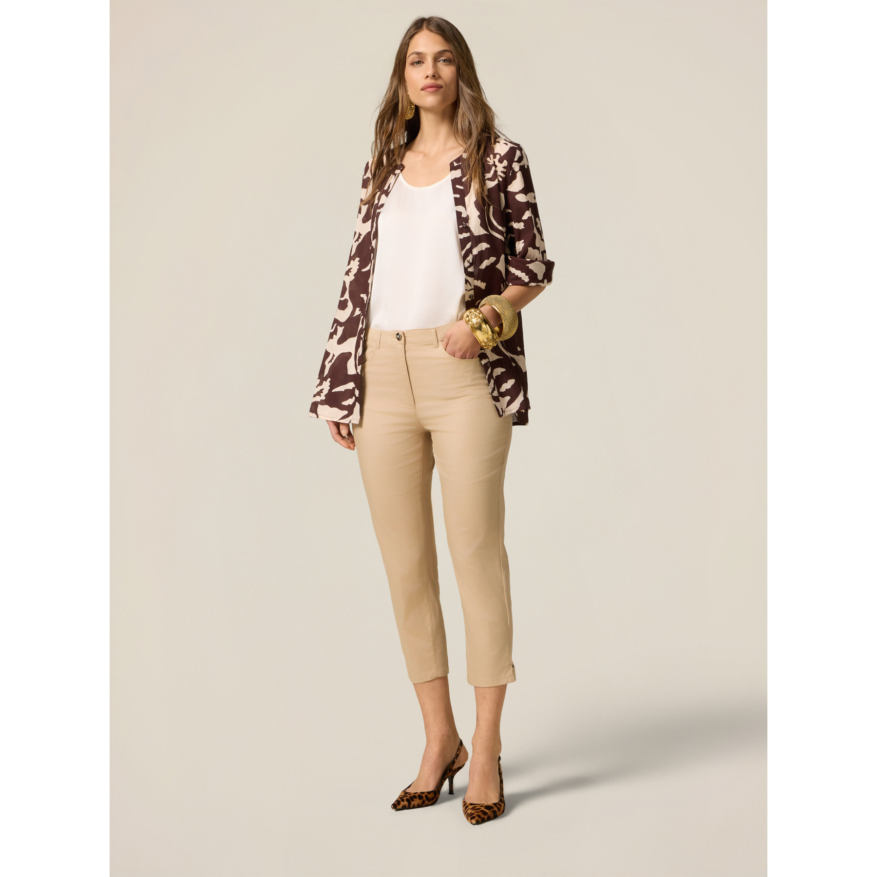 Oltre - Blusa holgada de algodón estampado - Marrón