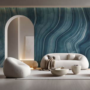 Papier peint marbre ondulé bleu contemporain Intissé