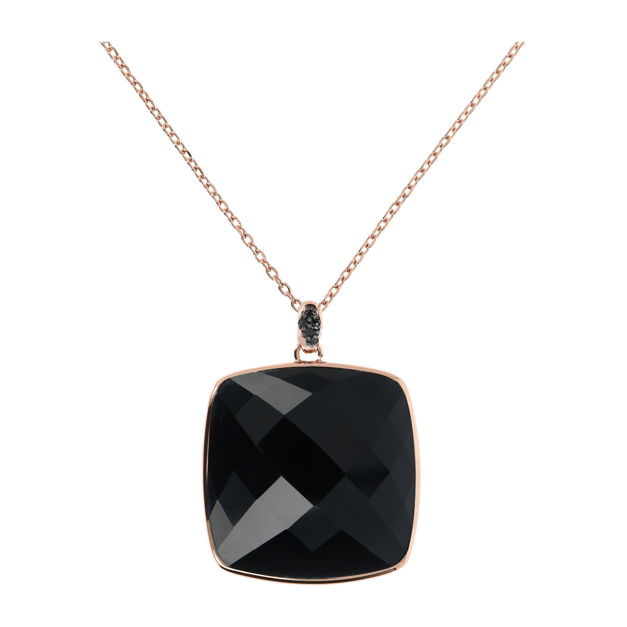 Collana con Pendente in Pietra Naturale Quadrata Spinello Nero e Pavé