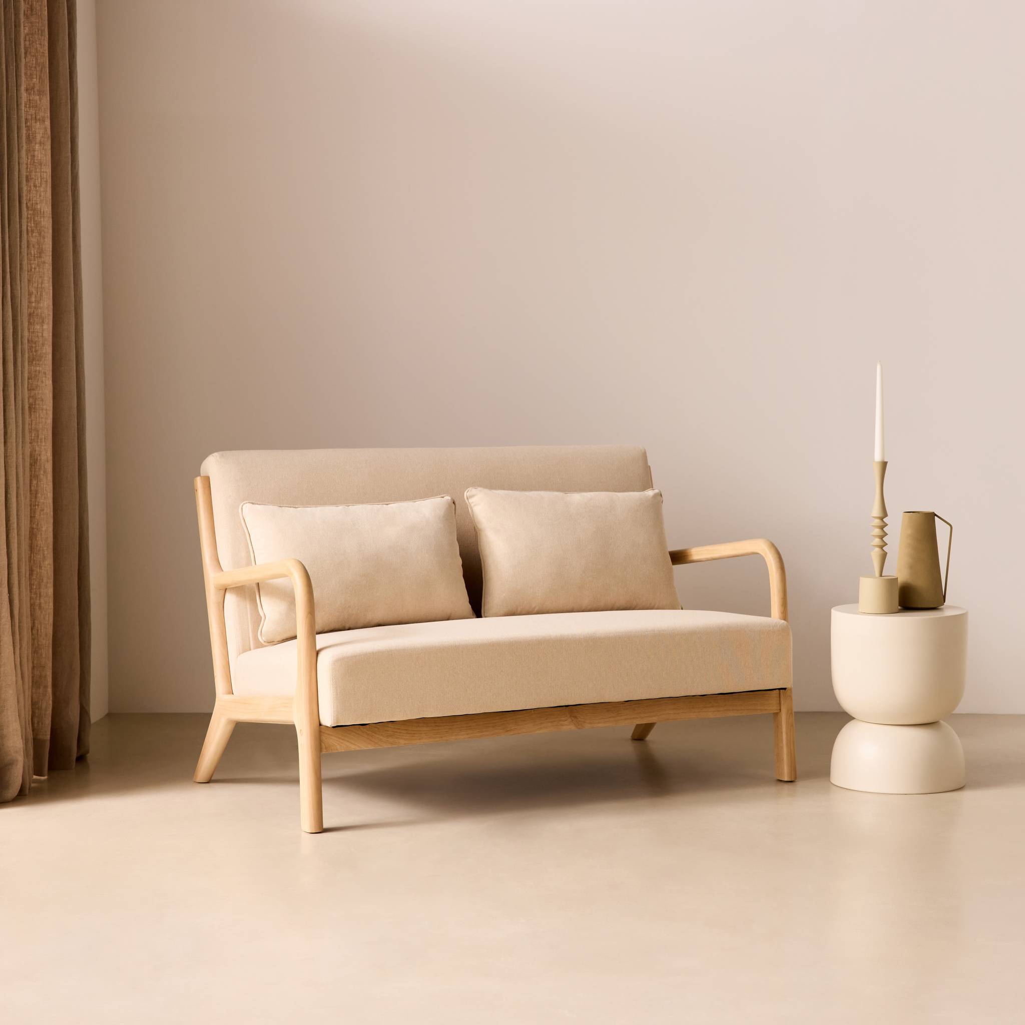 Banquette scandinave 2 places bois et tissu LORENS