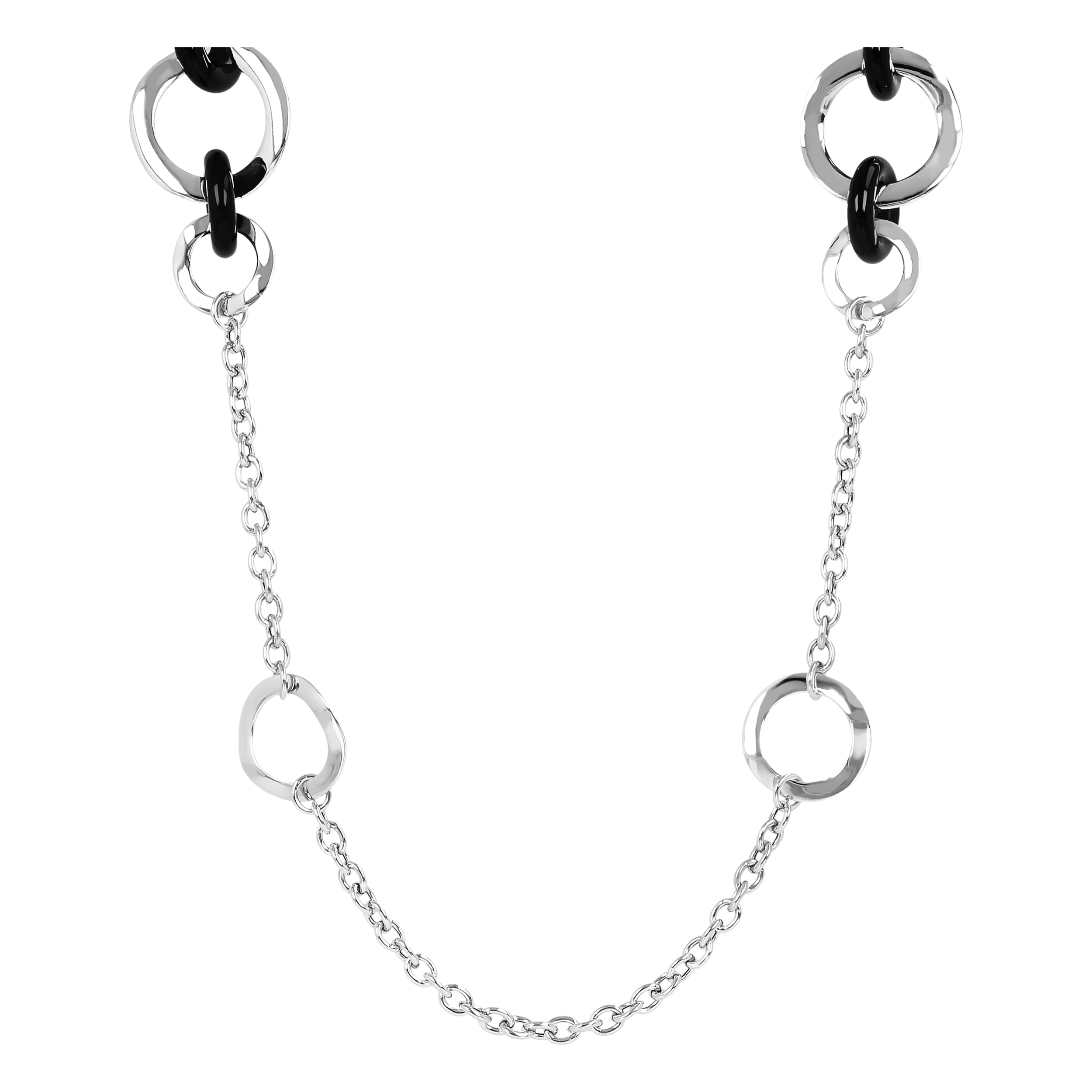 Collana Lunga White con Anelli Martellati e Onice Nero