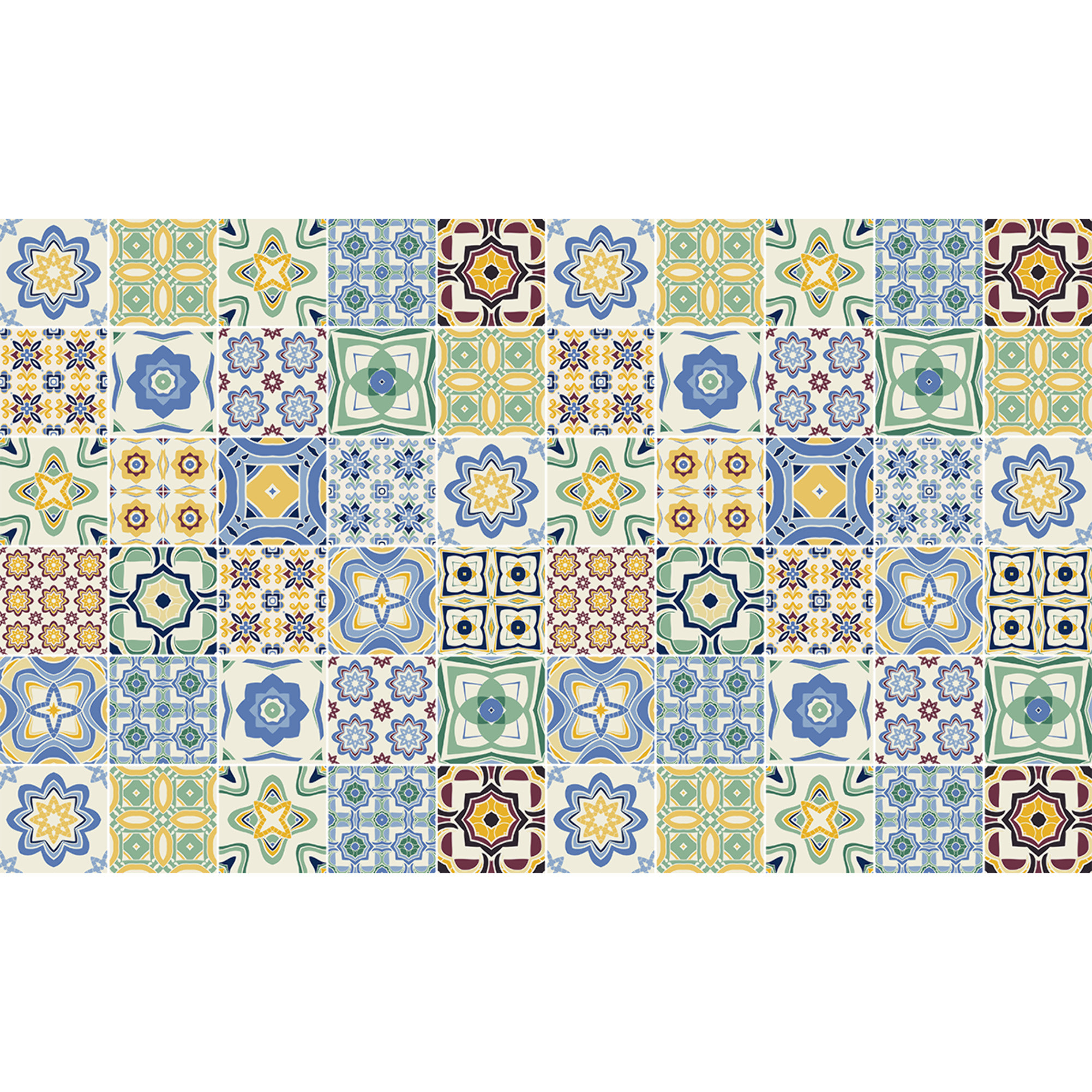 Stickers muraux - Sticker Mural Carrelage adhésif Cuisine Salle de Bain - 60 STICKERS CARREAUX DE CIMENT AZULEJOS SYLVIO