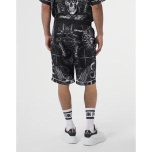 PHILIPP PLEIN Silk Bowling Shorts All-Over Tattoo