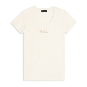 T-shirt in jersey stretch con grafica bicolore