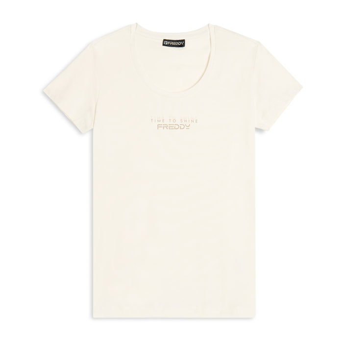 T-shirt in jersey stretch con grafica bicolore