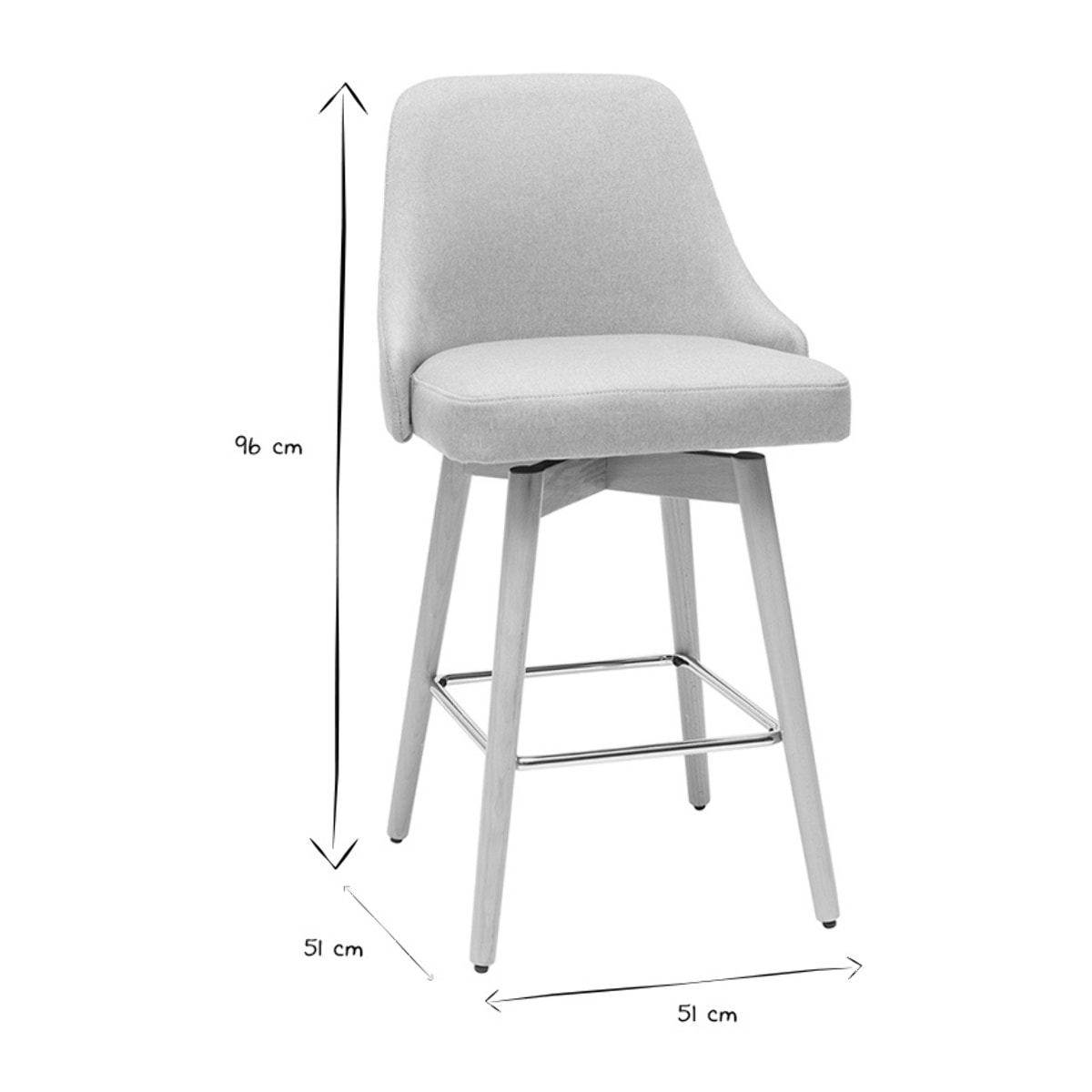 Tabourets de bar scandinaves pivotants 360° en tissu gris clair et bois hêtre massif H65 cm (lot de 2) HASTA