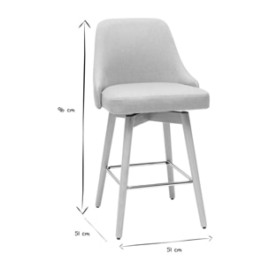 Tabourets de bar scandinaves pivotants 360° en tissu gris clair et bois hêtre massif H65 cm (lot de 2) HASTA