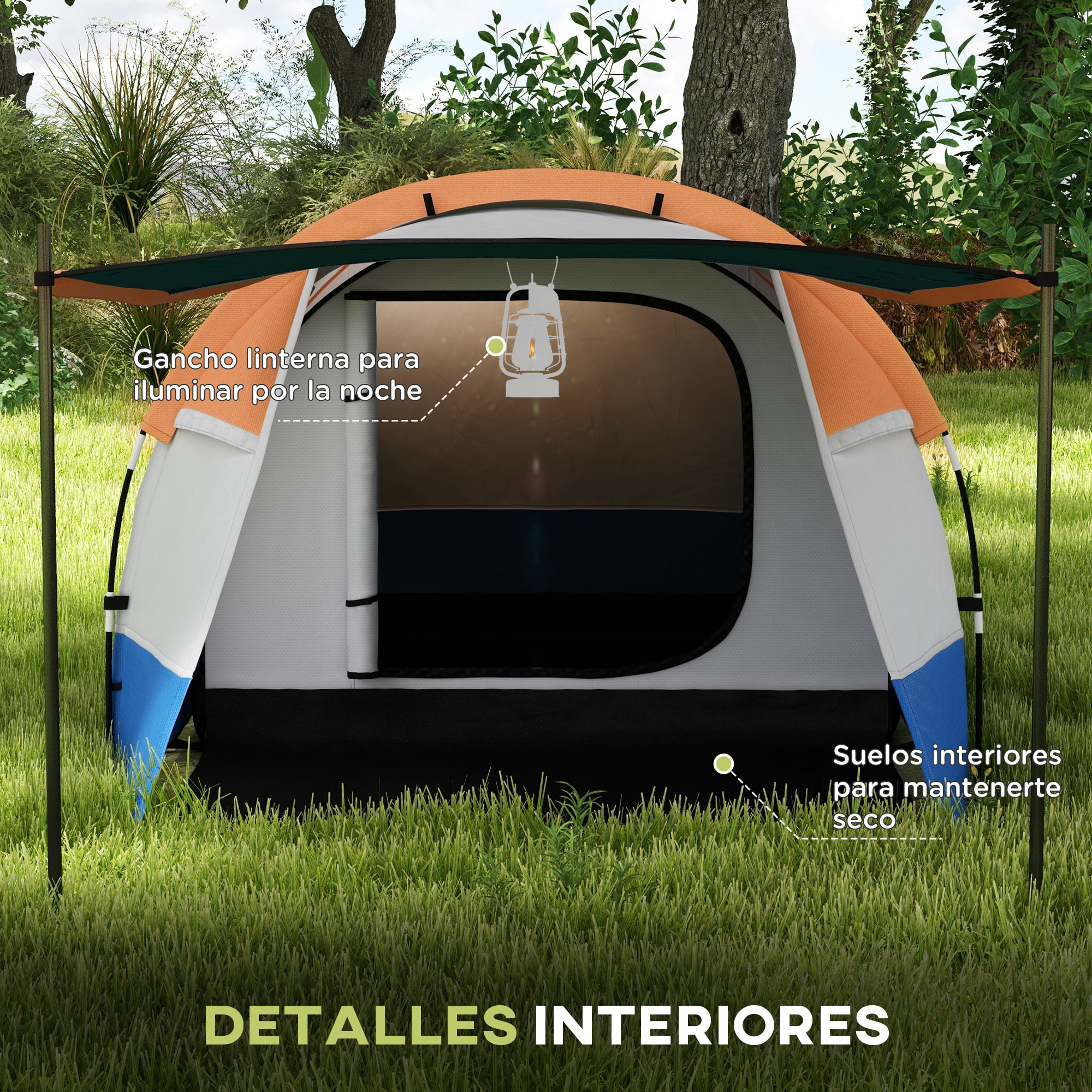 Tienda de Campaña Familiar para 2-3 Personas Tienda de Camping Plegable con 2 Habitaciones y Bolsa de Transporte Impermeable para Senderismo 420x200x150 cm Multicolor