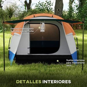 Tienda de Campaña Familiar para 2-3 Personas Tienda de Camping Plegable con 2 Habitaciones y Bolsa de Transporte Impermeable para Senderismo 420x200x150 cm Multicolor