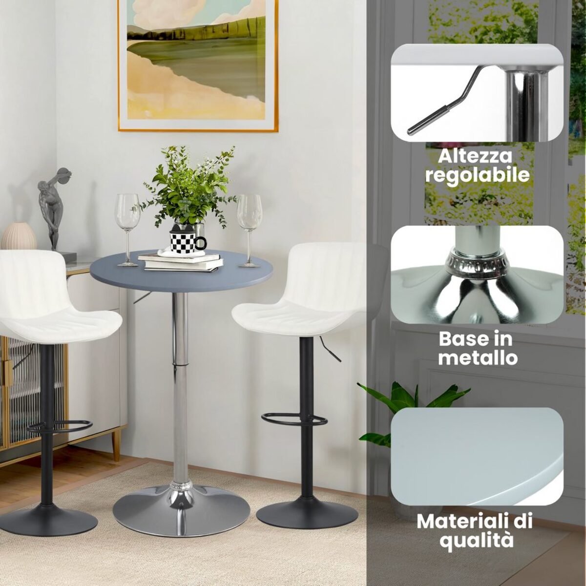 Tavolo bar alto tondo grigio - Leon