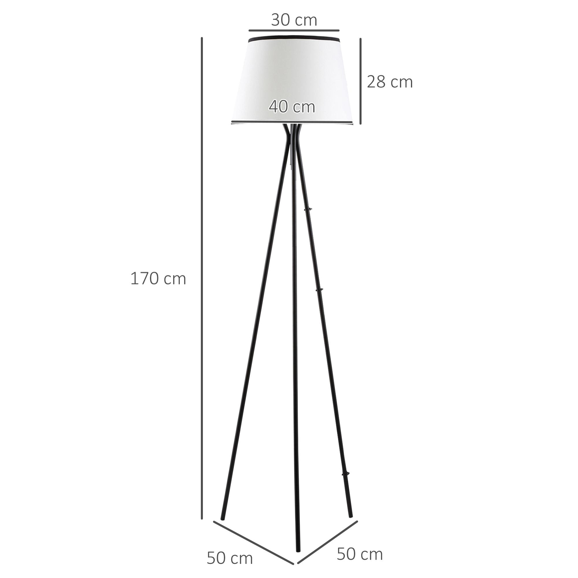 HOMCOM Lámpara de Pie con Trípode de Metal Pantalla de Tela E27 Máx. 40W e Interruptor de Pie Diseño Moderno para Salón Estudio Dormitorio 50x50x170 cm Blanco y Negro