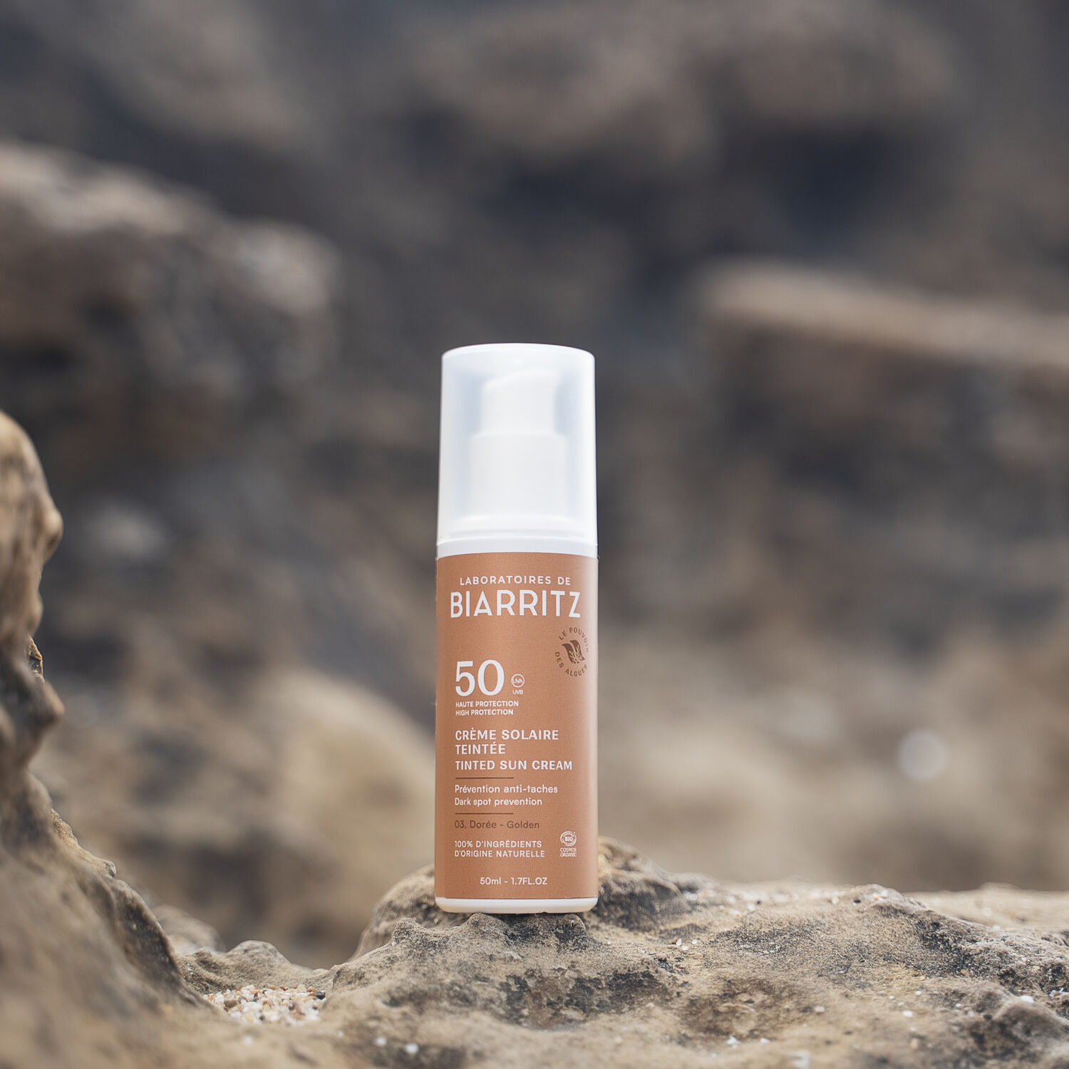 Solaire SPF50 - Crème Solaire Teintée Prévention Anti-Taches Bio 50ml