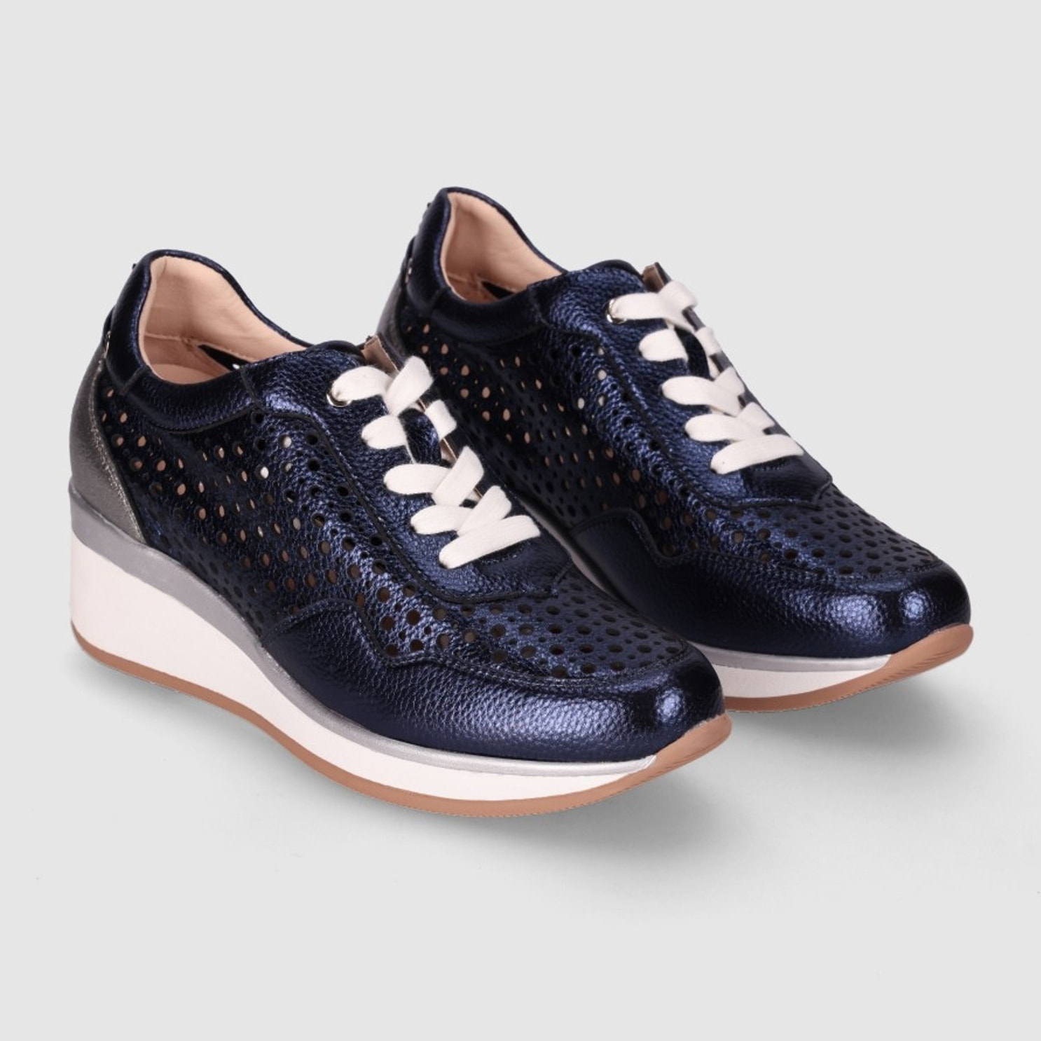 Zapatos de Piel - Marino - Tacón: 5 cm