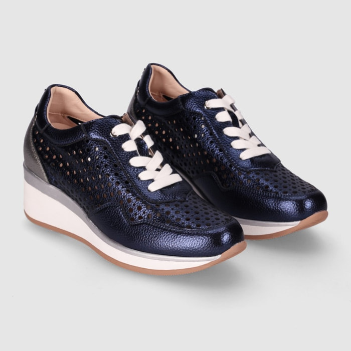 Zapatos de Piel - Marino - Tacón: 5 cm