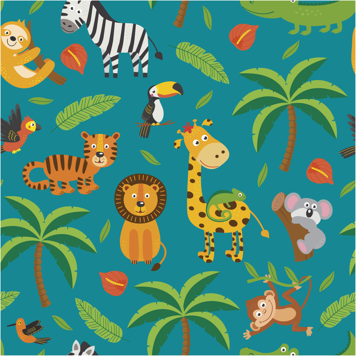 Sticker effet papier peint - ANIMAUX TROPICAUX