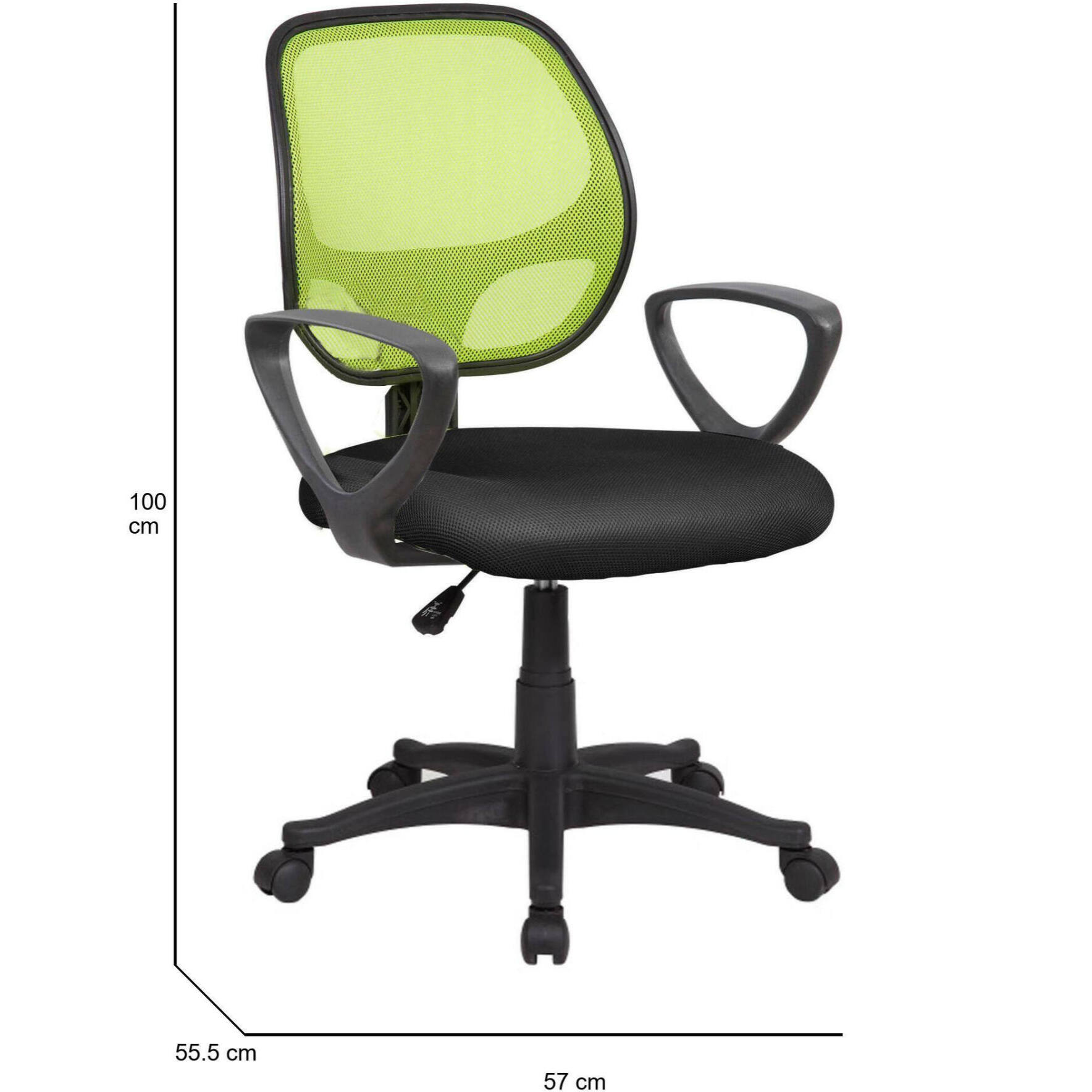 Sedia da ufficio Geraldton, Poltrona operativa a rete con braccioli, Seduta ergonomica da ufficio, 56x57h88/100 cm, Nero e Verde