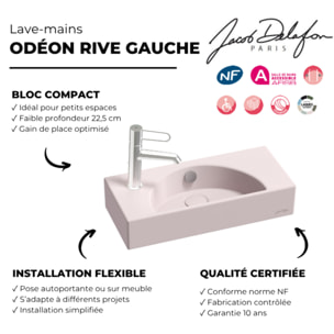 Lave-mains compact 50 cm Odéon Rive Gauche 1 trou de robinetterie à gauche Rose pâle satiné