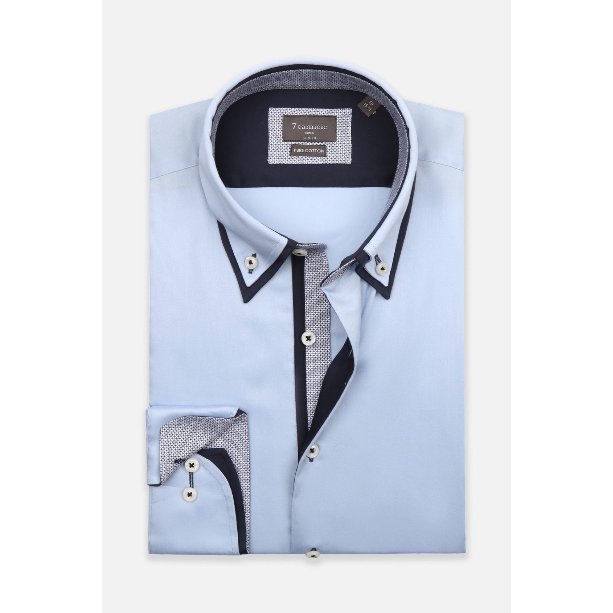 Camicia Uomo Botton Down Slim Satin Unito Celeste