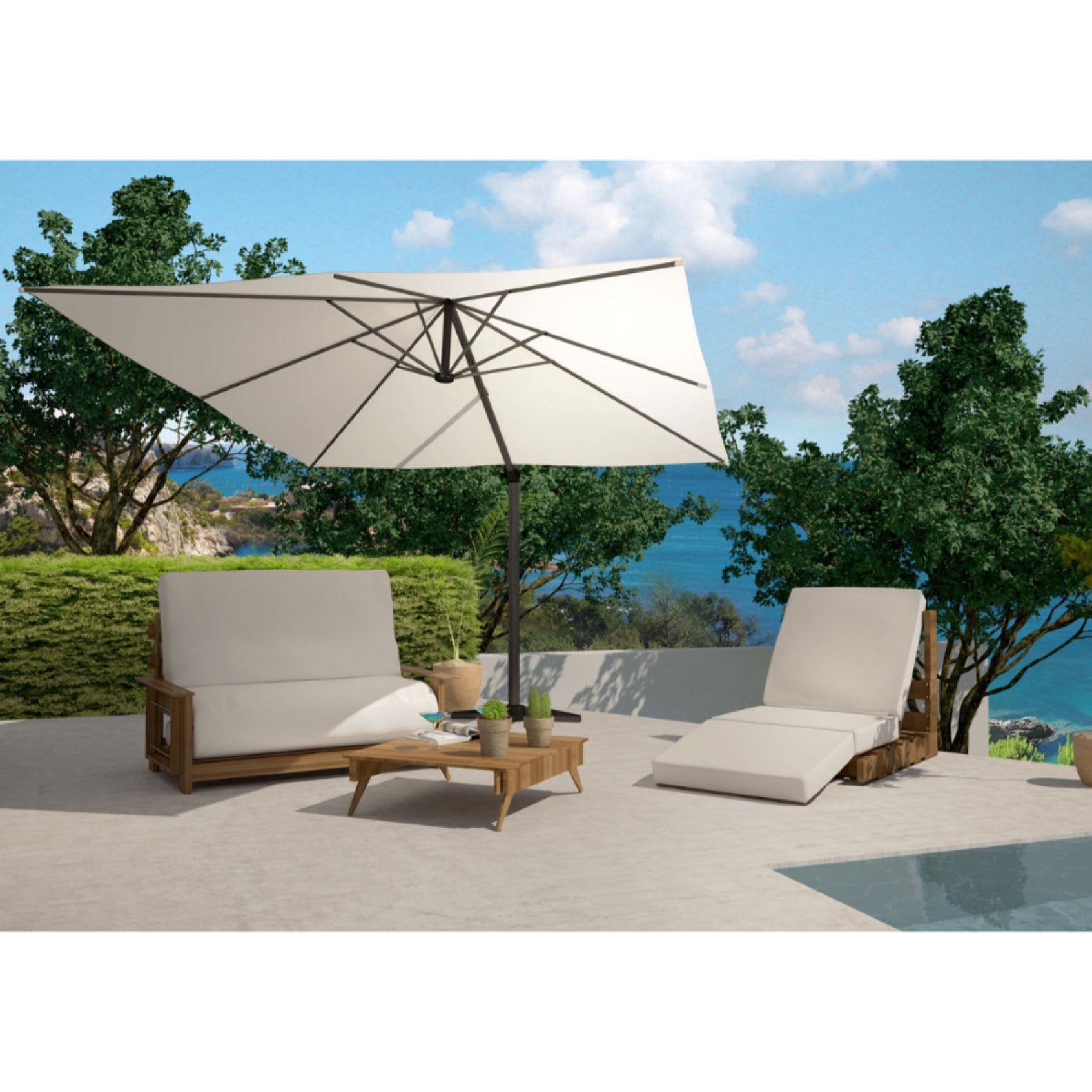 Parasol déporté et rotatif 3 x 4 m écru NAVIA