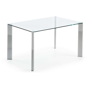 Mesa Spot de cristal y patas de acero acabado cromado 142 x 92 cm