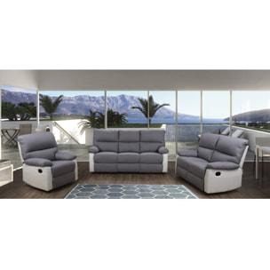 Canapé relax "Lincoln" - 197 x 89 x 103 cm - 3 places - Blanc / Gris clair