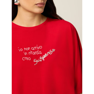 Oltre - T-shirt con ricamo lettering - Rosso