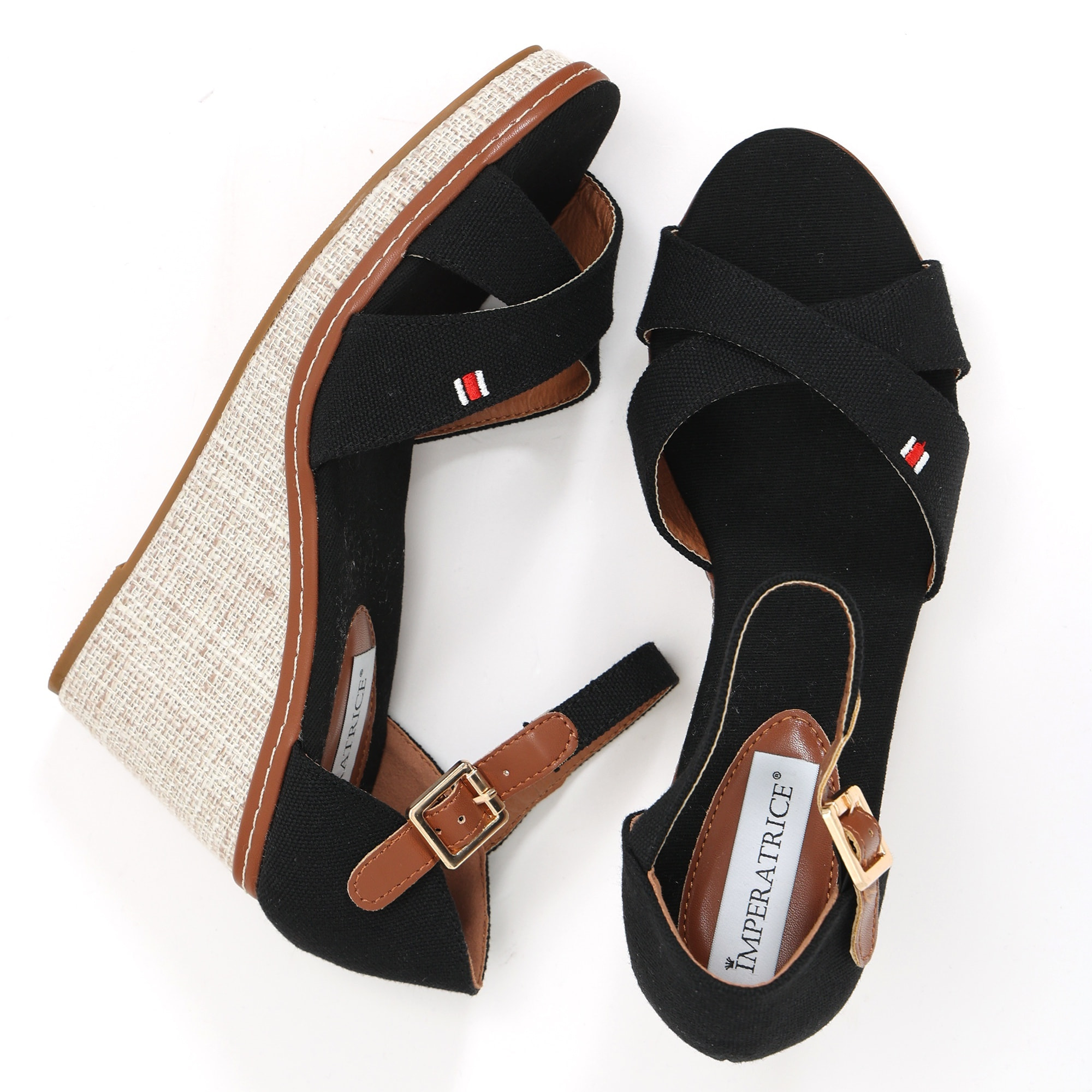 Sandali in tessuto con zeppa