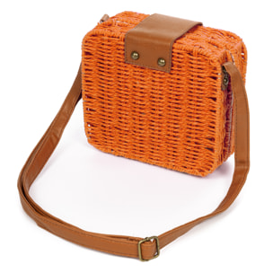 IRIA QUINTANA Borsa a tracolla da donna Empoli. Tessuto di paglia in pelle sintetica PU. 18x7x17 cm. Arancia