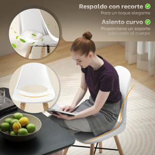 Pack de 2 Sillas de Comedor de Plástico Sillas de Cocina Modernas con Respaldo Curvado y Patas de Madera de Caucho Carga 120 kg para Sala de Estar Dormitorio Blanco