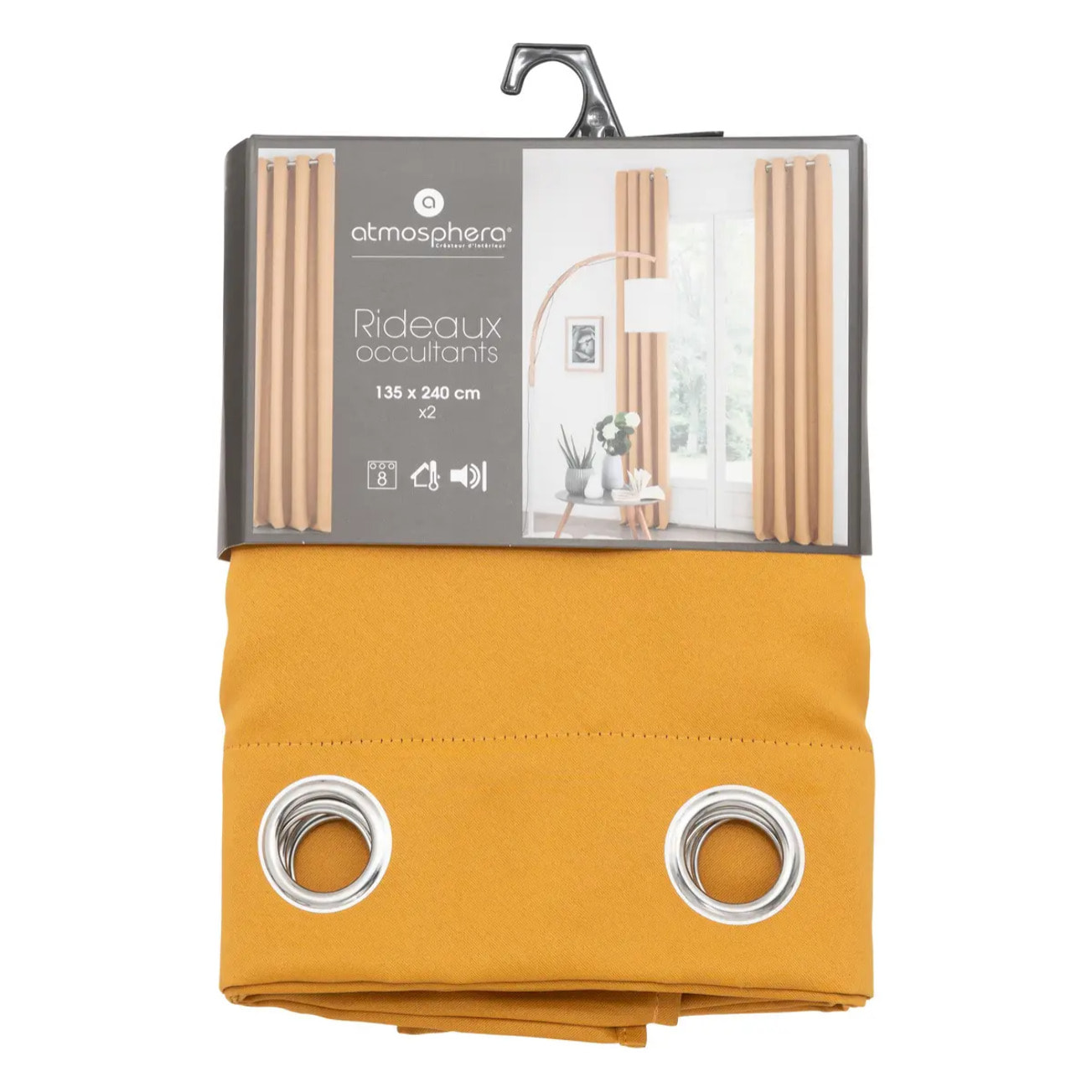 Lot de 2 rideaux occultants jaune moutarde 135x240cm