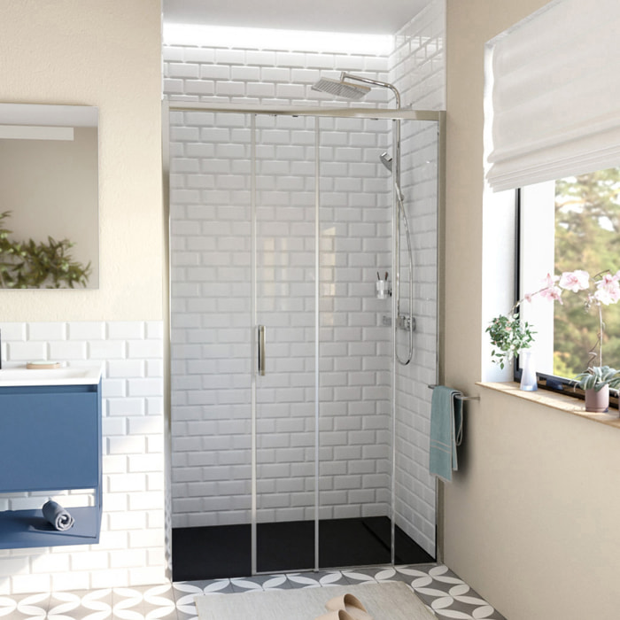 TEX BB Porte de douche 120x195cm coulissante anticalcaire avec profilés chrome brillant (TEXDBB120CRT-SET)