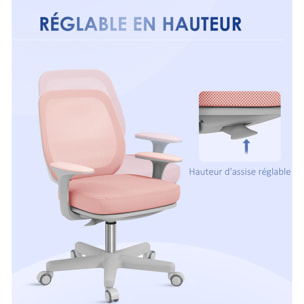 Chaise de bureau ergonomique hauteur réglable pivotante 360° revêtement maille rose