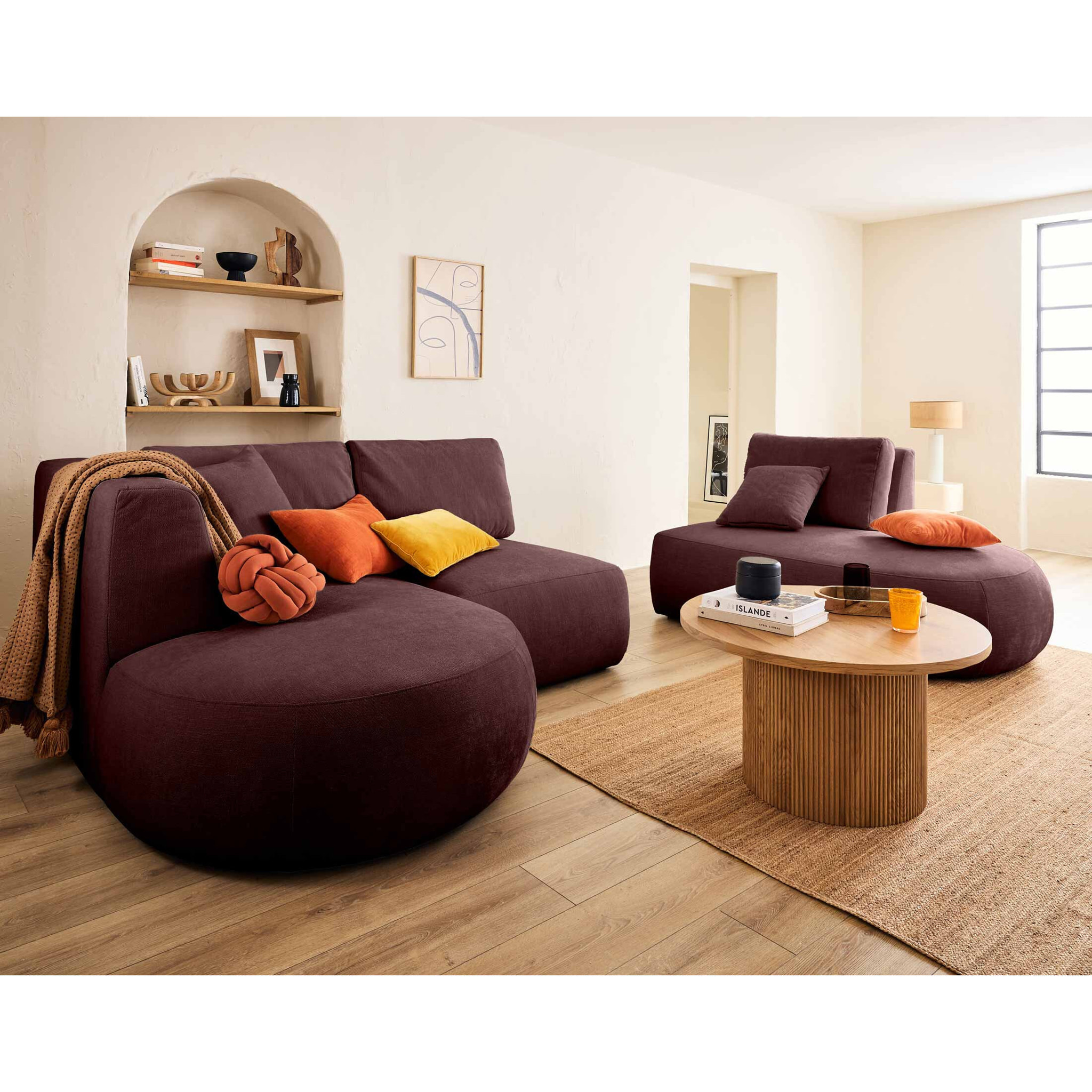 Santorini - module d'assise sans accoudoirs - en tissu texturé - Prune