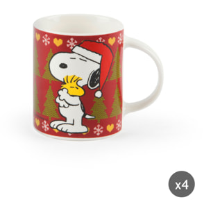 Set de 4 mugs Excelsa - Peanuts Xmas, New Bone China Rouge