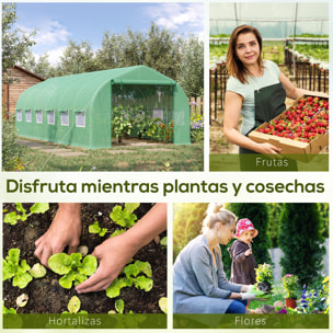 Invernadero de Túnel 595x300x200 cm Invernadero de Jardín Grande con 12 Ventanas y Puerta Enrollable con Cremallera Macro de Metal Resistente para Cultivo Plantas Verde