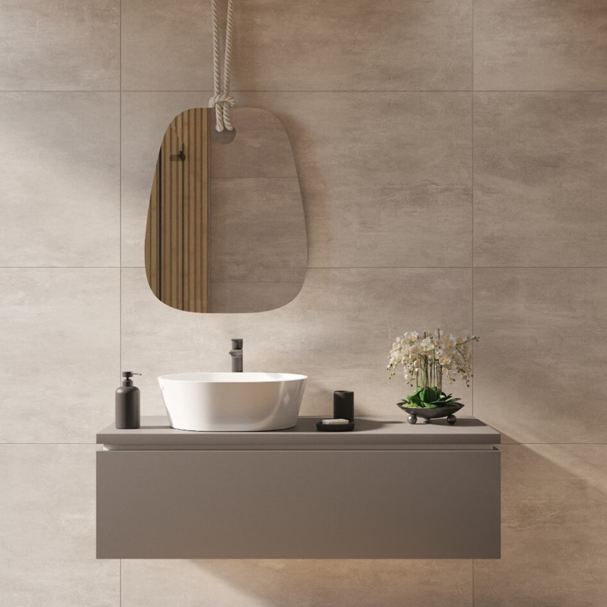 Miroir mural design asymétrique 56 x 71 cm avec suspension sur corde Purity SAT (SATDPUR5671)