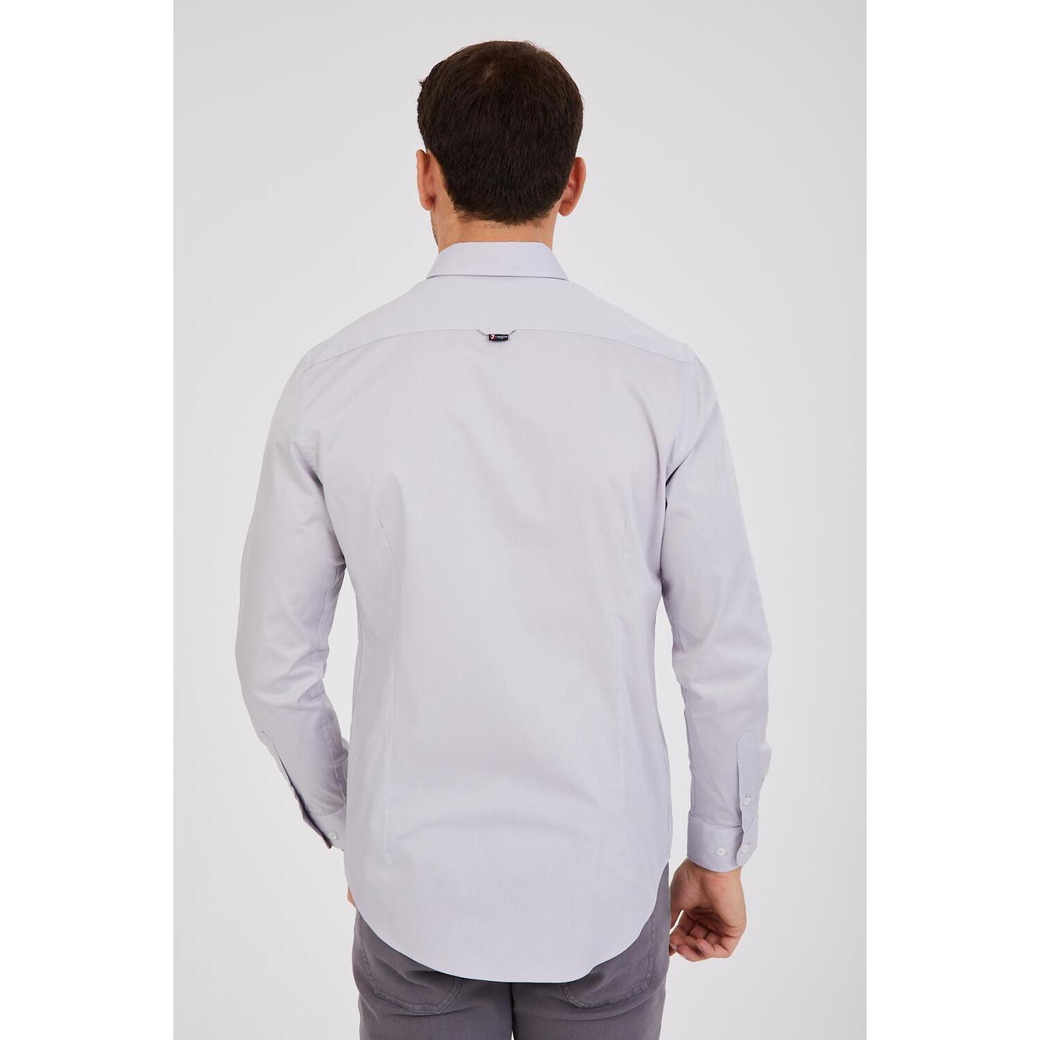 Camicia Uomo 1 Bottone Button Down Slim Popeline Stretch Unito Grigio
