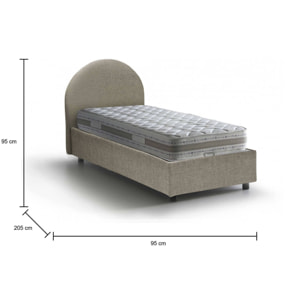 Letto singolo Egle, Letto contenitore con rivestimento in tessuto, 100% Made in Italy, Apertura frontale, con materasso Cm 80x190 incluso, Tortora