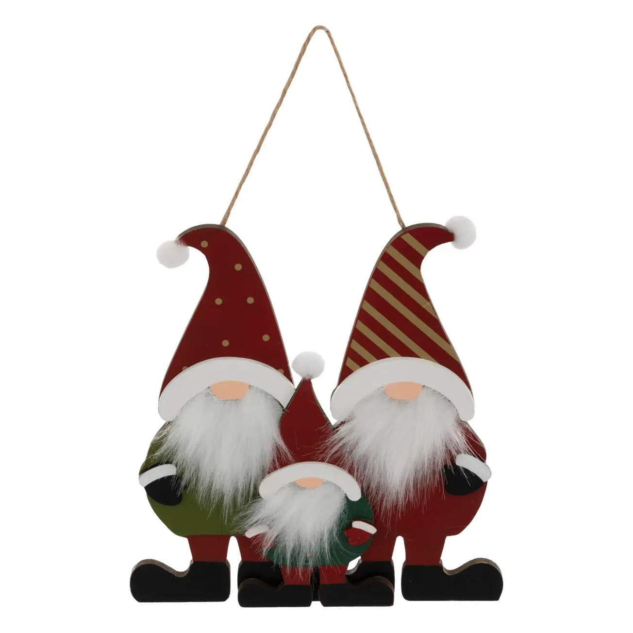 Sujet 3 gnomes barbe bois H.18cm